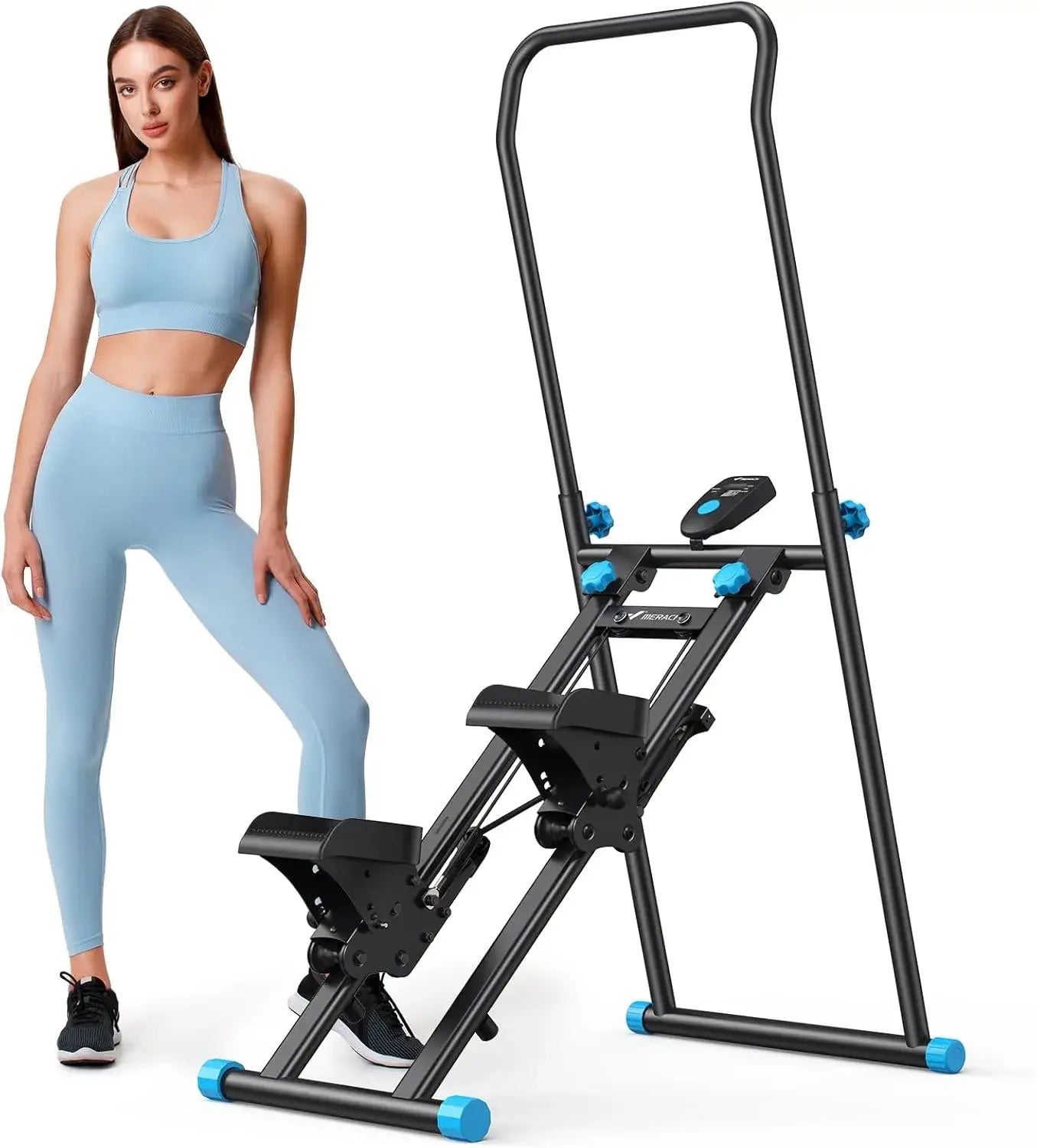 New Version Folding Vertical Climber Stair Stepper Machine with Extended Step Range Adjustable Handlebar Pedals for Full Body Workout