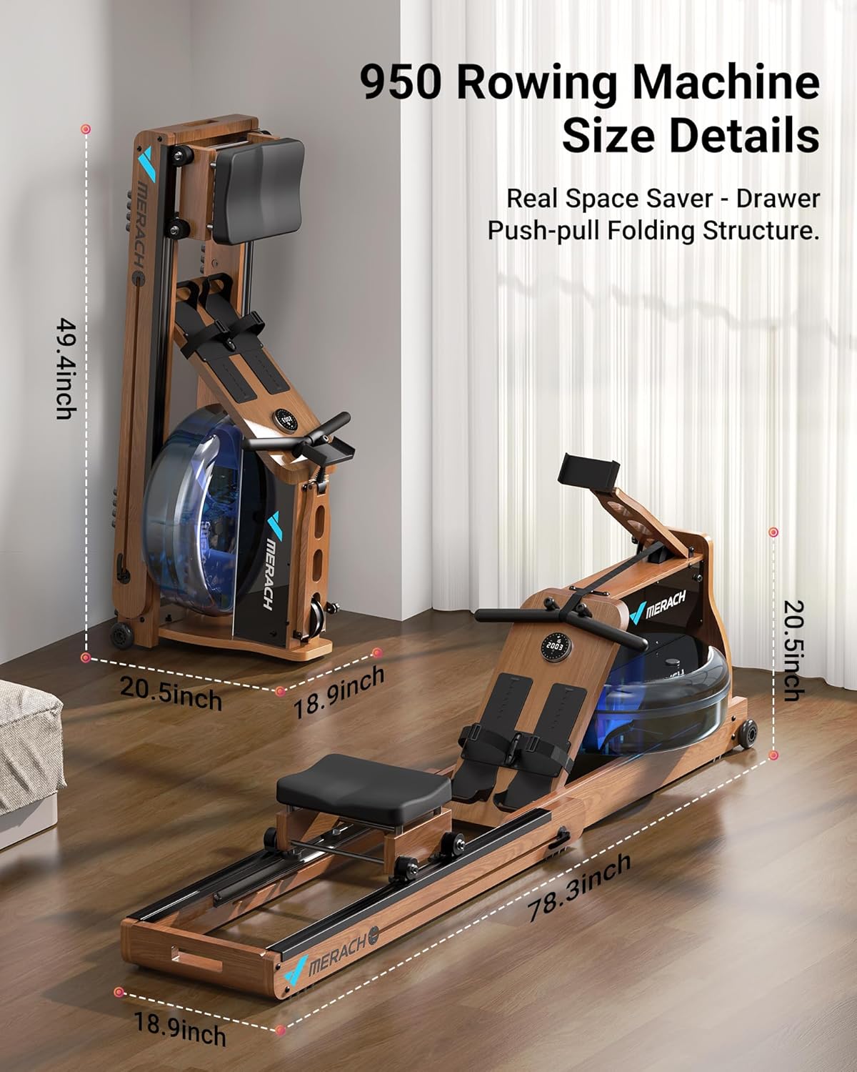 wooden rowing machine with water