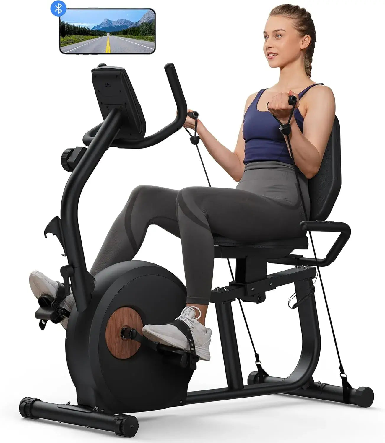 MERACH Upgraded Durable Magnetic Stationary S23 Recumbent Exercise Bike for Seniors Adults with Resistance Bands and Adjustable Comfortable Seat