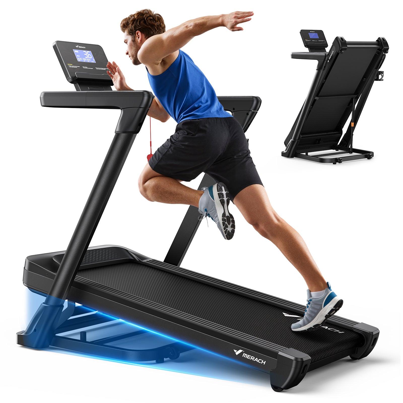 MERACH Treadmill with 18% Auto Incline, 55"x18" Wide Belt Treadmills for Home, 0.5-8.7MPH 3.5HP Brushless Incline Treadmill for Home, 350LBS Quite Foldable Treadmills with Screen & APP