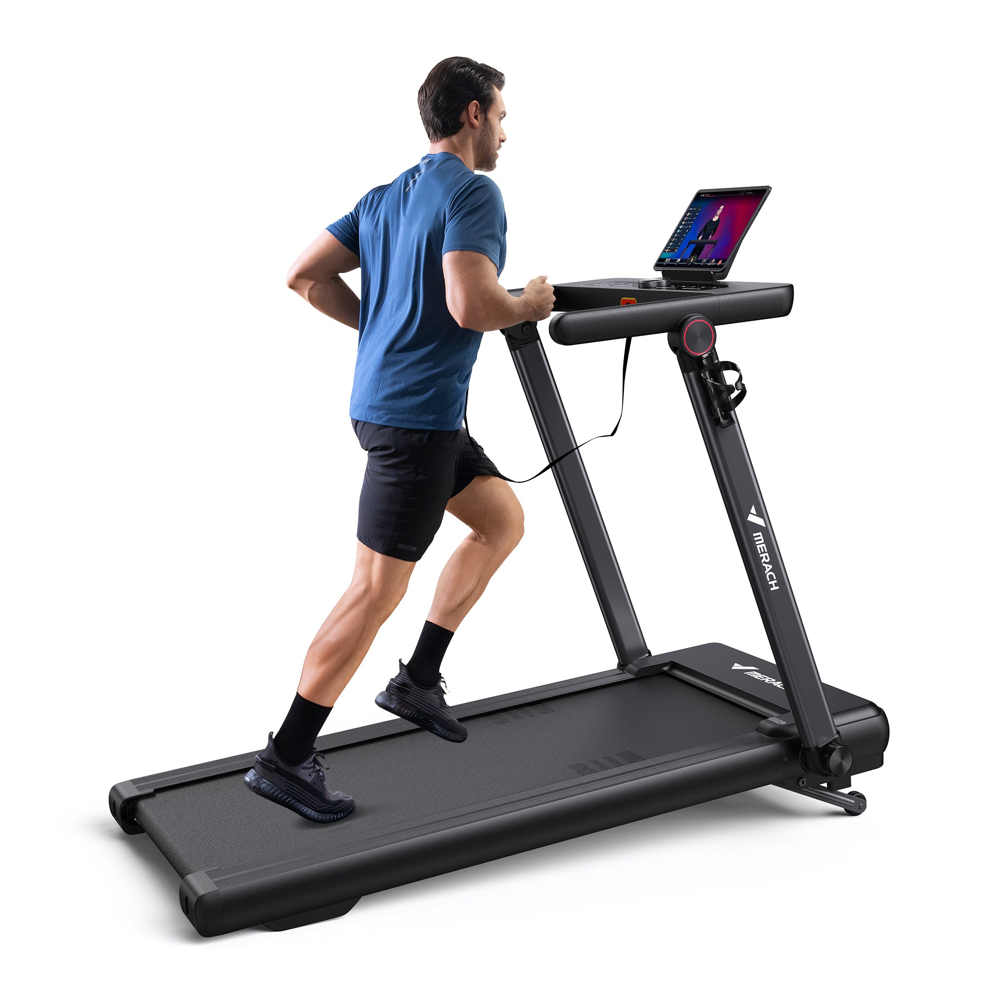 Folding treadmill with online auto incline