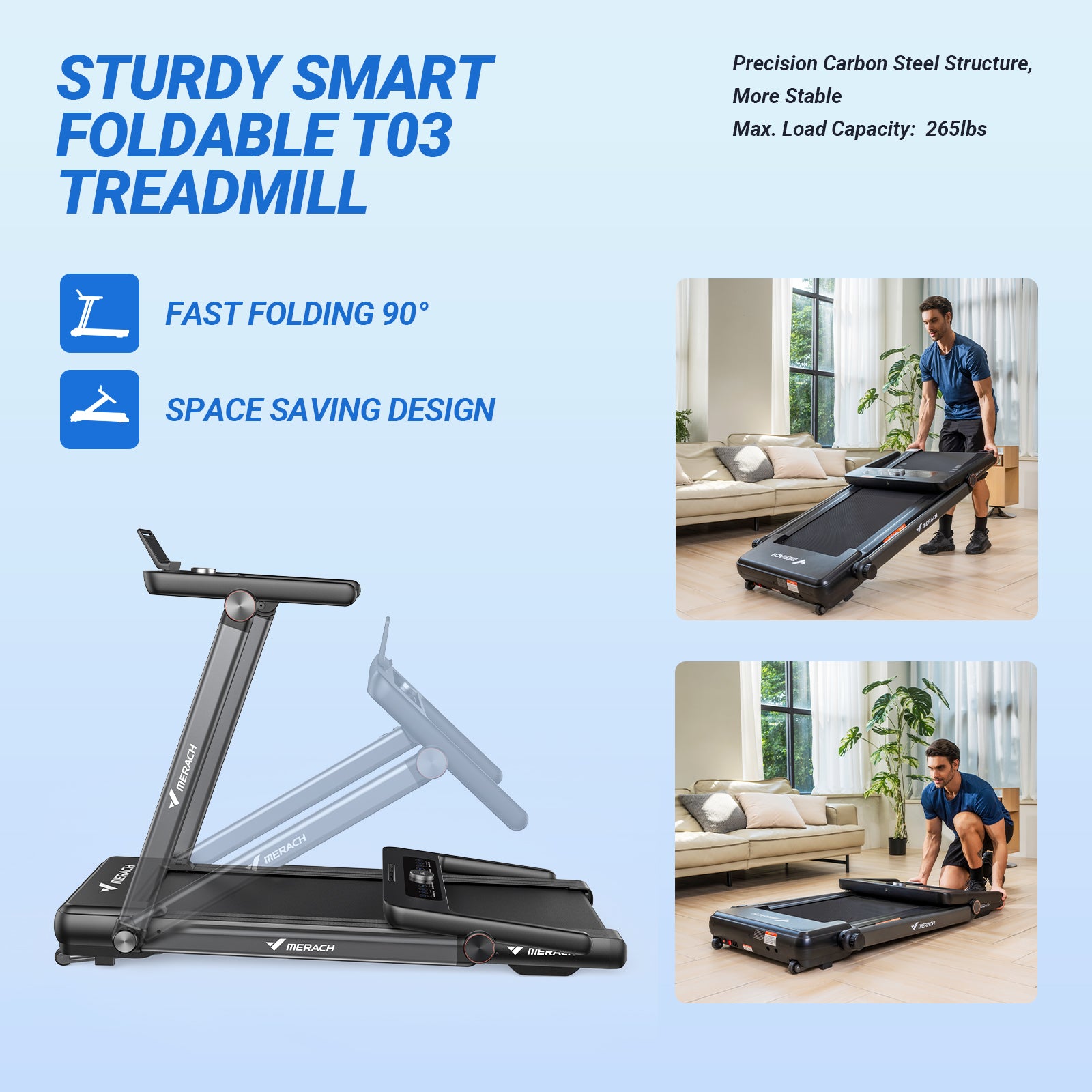 MERACH T03 Foldable Treadmill with Auto Incline and Resistance for