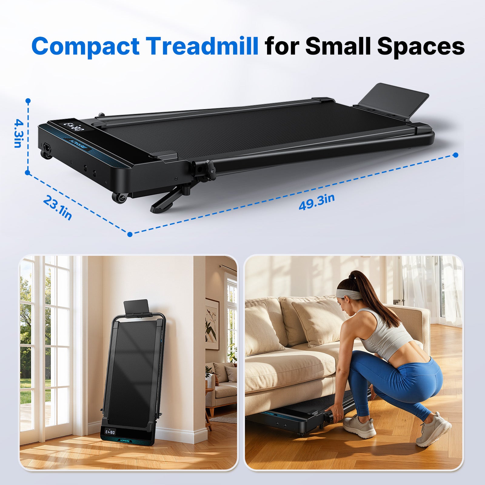 MERACH Walking Pad Treadmill with Handle Bar and 6% Incline, 7.6MPH 2 in1 Folding Treadmill for Home, 3.0HP Easy Store & Foldable Walking Pad with Incline, LED Screen, Smart APP, 300Lbs Capacity