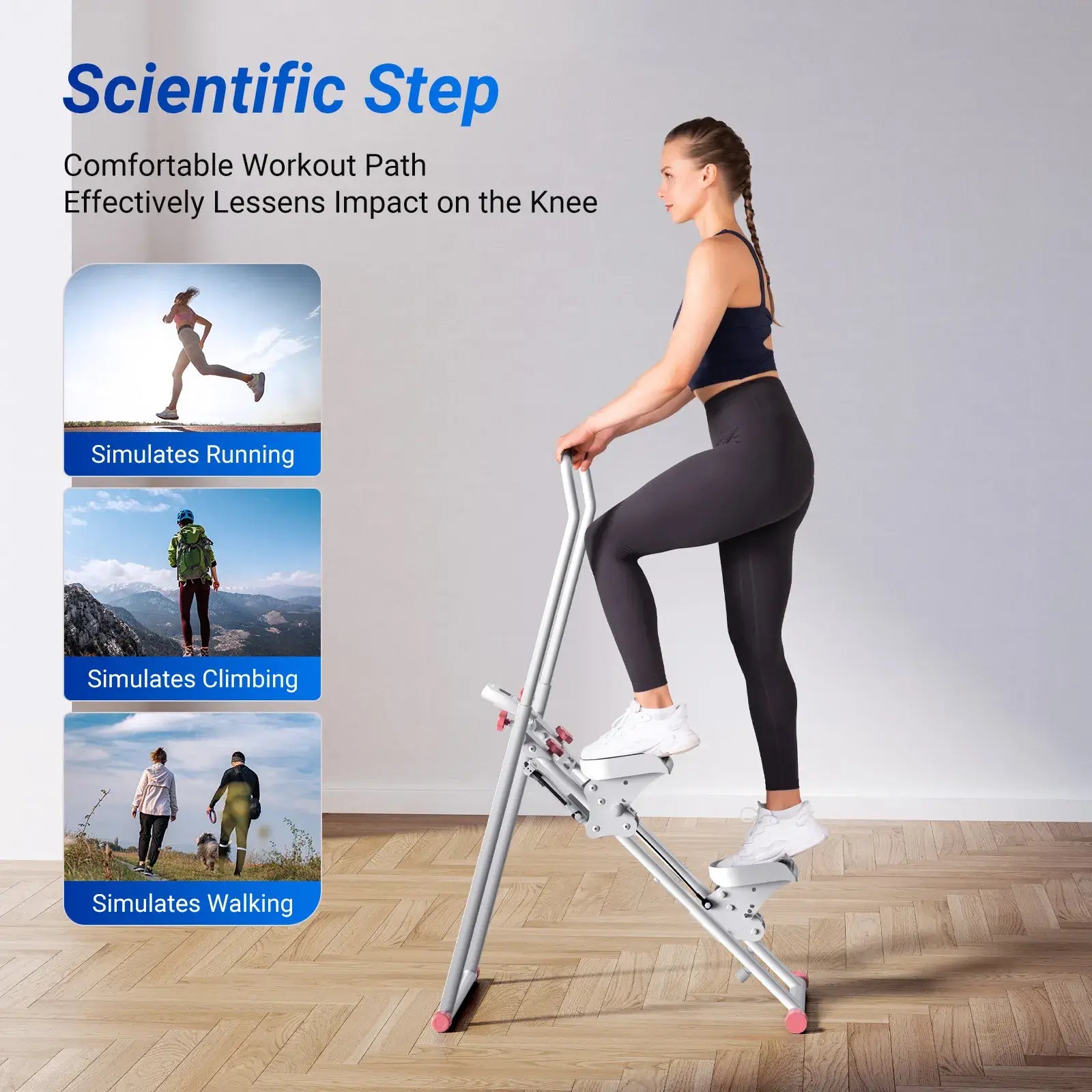 New Version Folding Vertical Climber Stair Stepper Machine with Extended Step Range Adjustable Handlebar Pedals for Full Body Workout