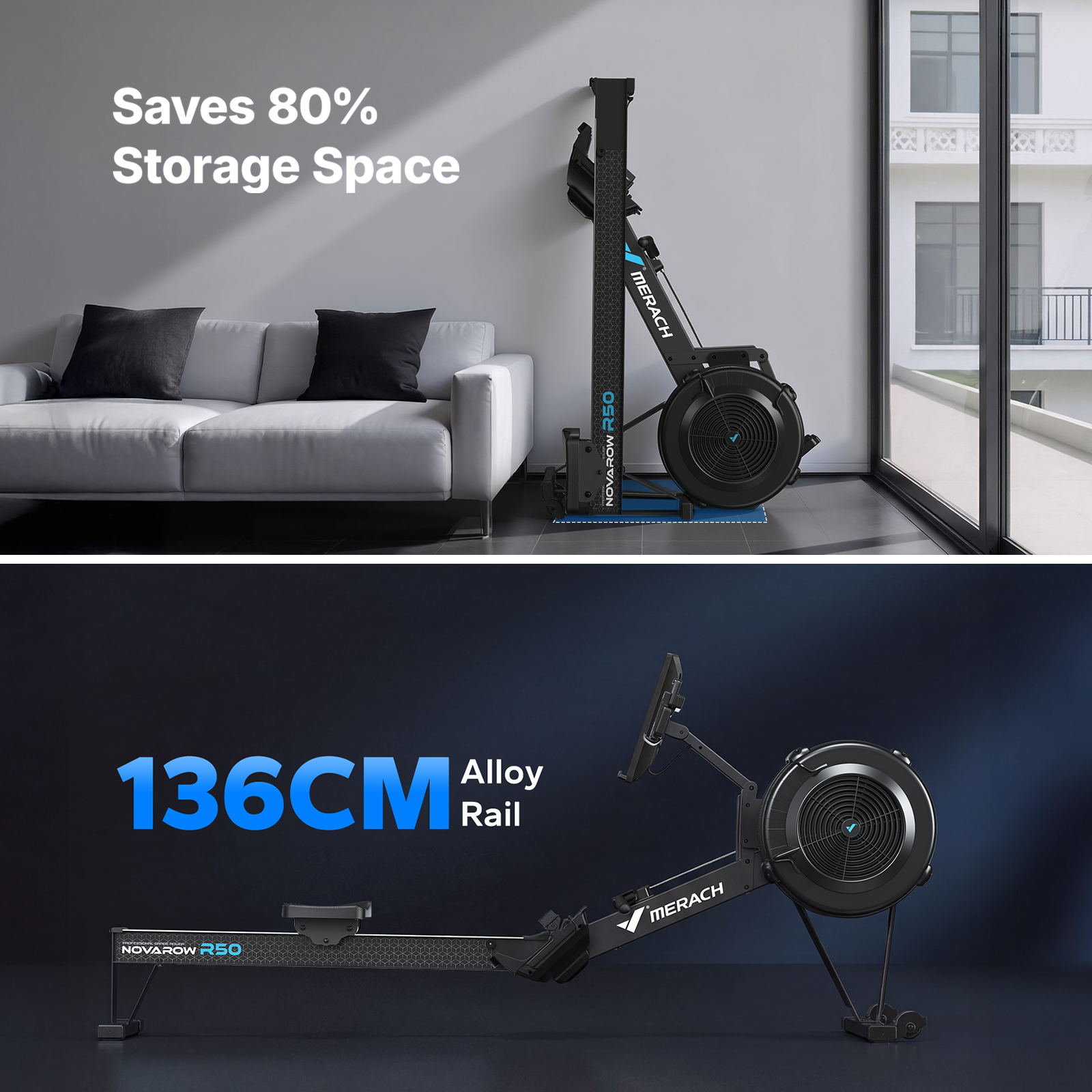 NovaRow R50 Pro Air Rower with Upgraded Backlit Monitor