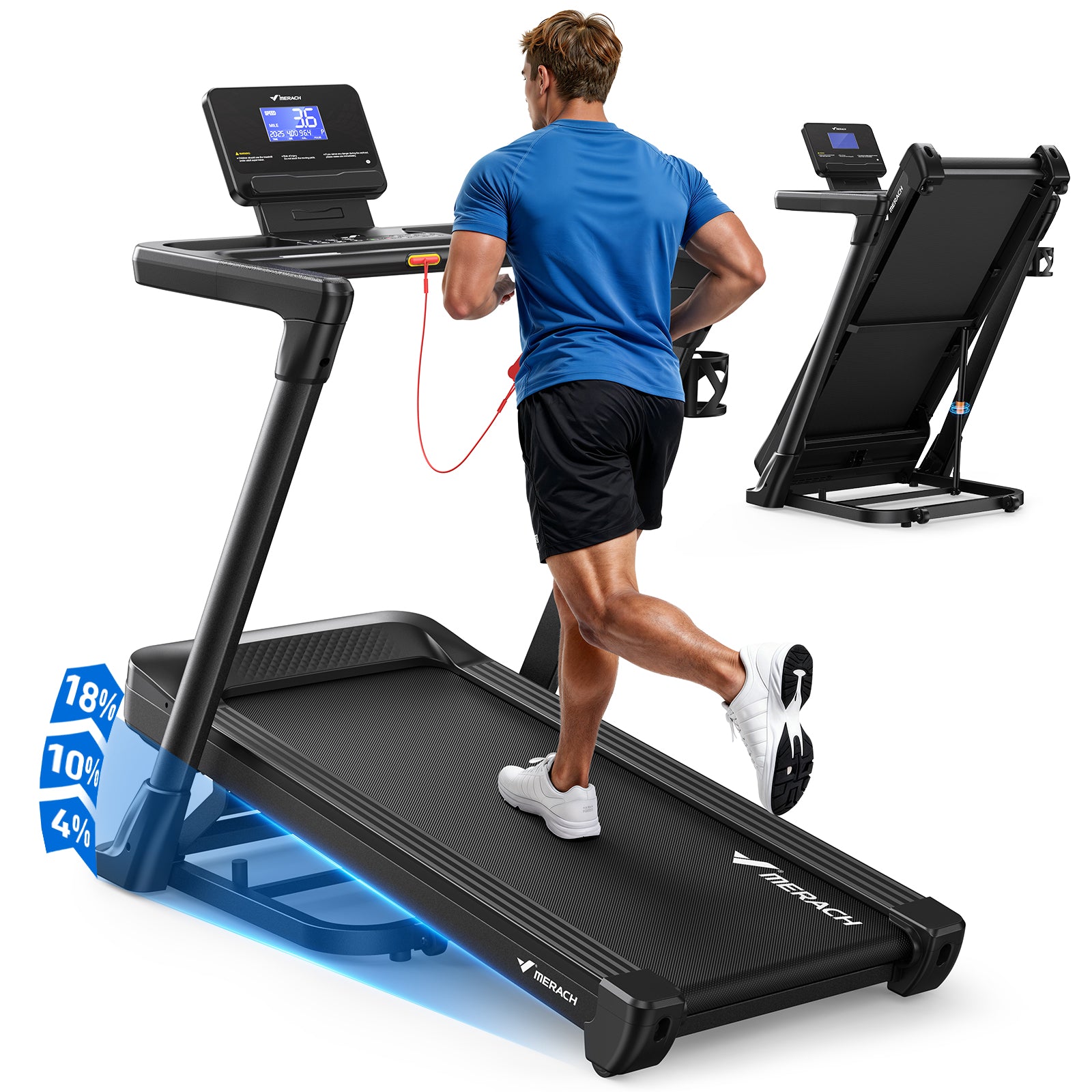 MERACH Treadmill with 18% Auto Incline, 0.6-8.7MPH Folding Treadmills for Home, 3.5HP Foldable Incline Treadmill for Running 350 LBS Weight Capacity with LED Display & Smart APP