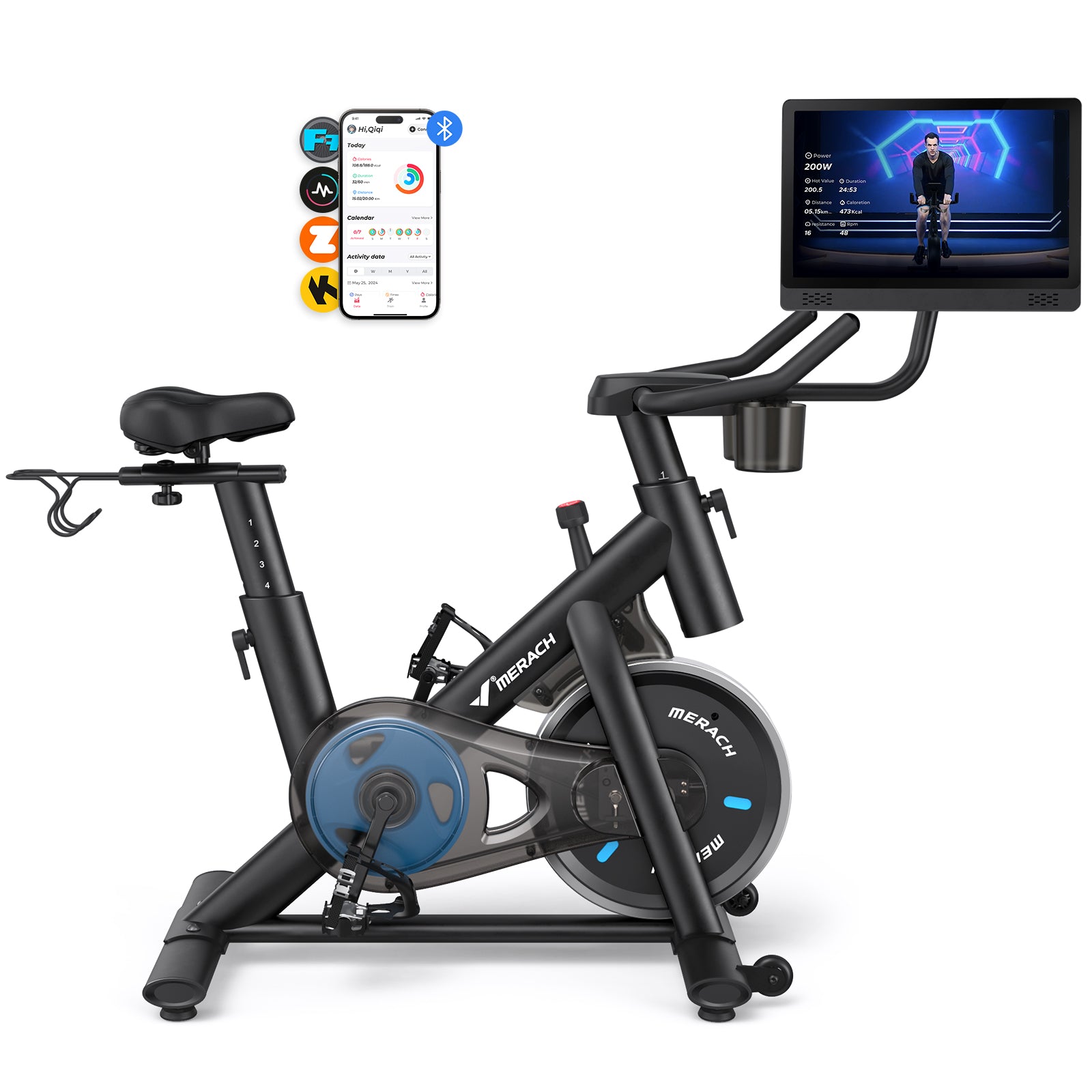 S26 Exercise Bike with Dumbbell Rack & HD Screen