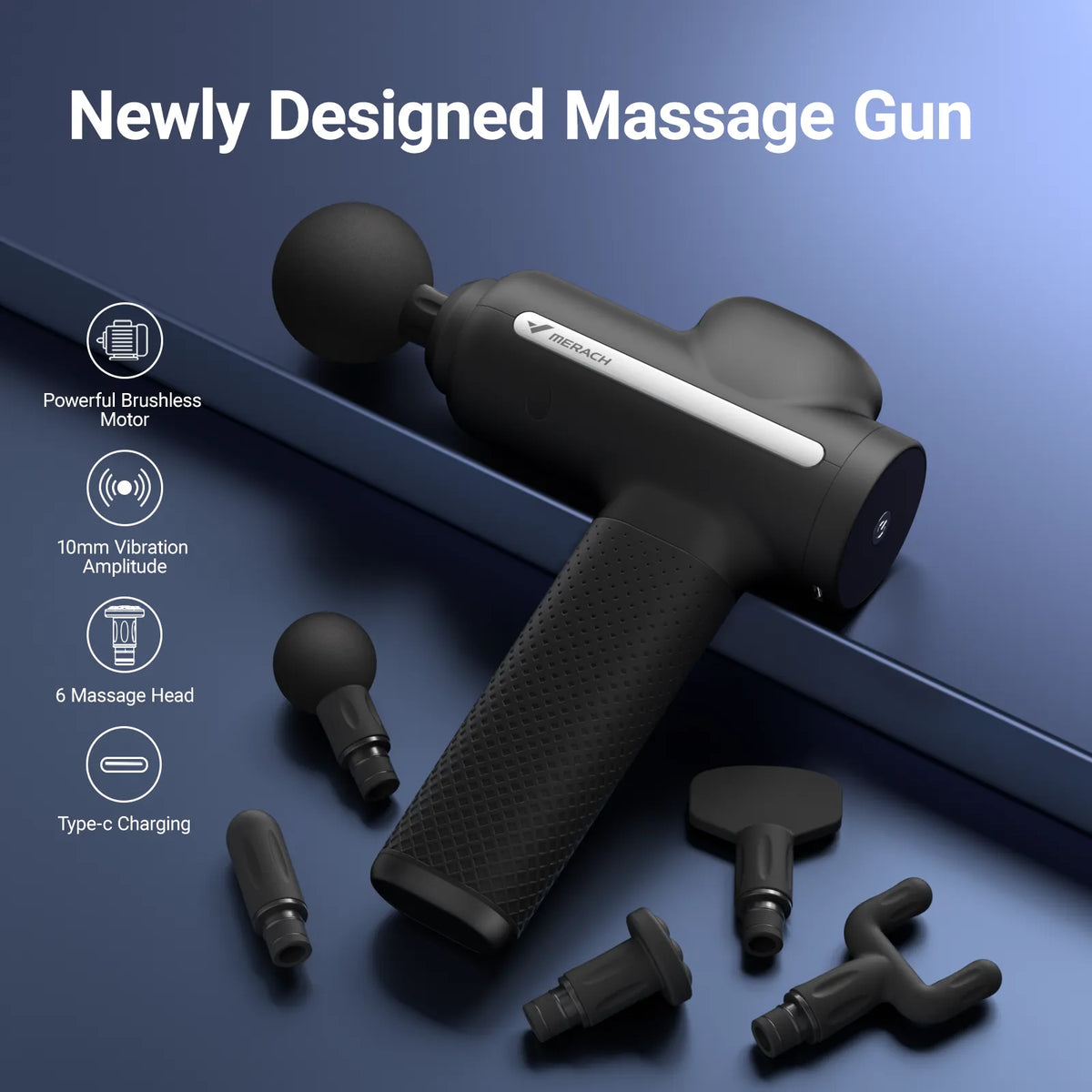 Percussion Massage Tools with 6 Massage Heads & 10mm Amplitude Percussion Massage Tools with 6 Massage Heads & 10mm Amplitude