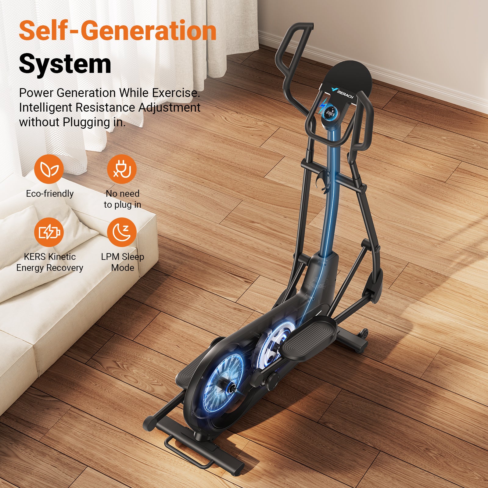 E27 Self-Powered Elliptical Machine with 470mm Stride