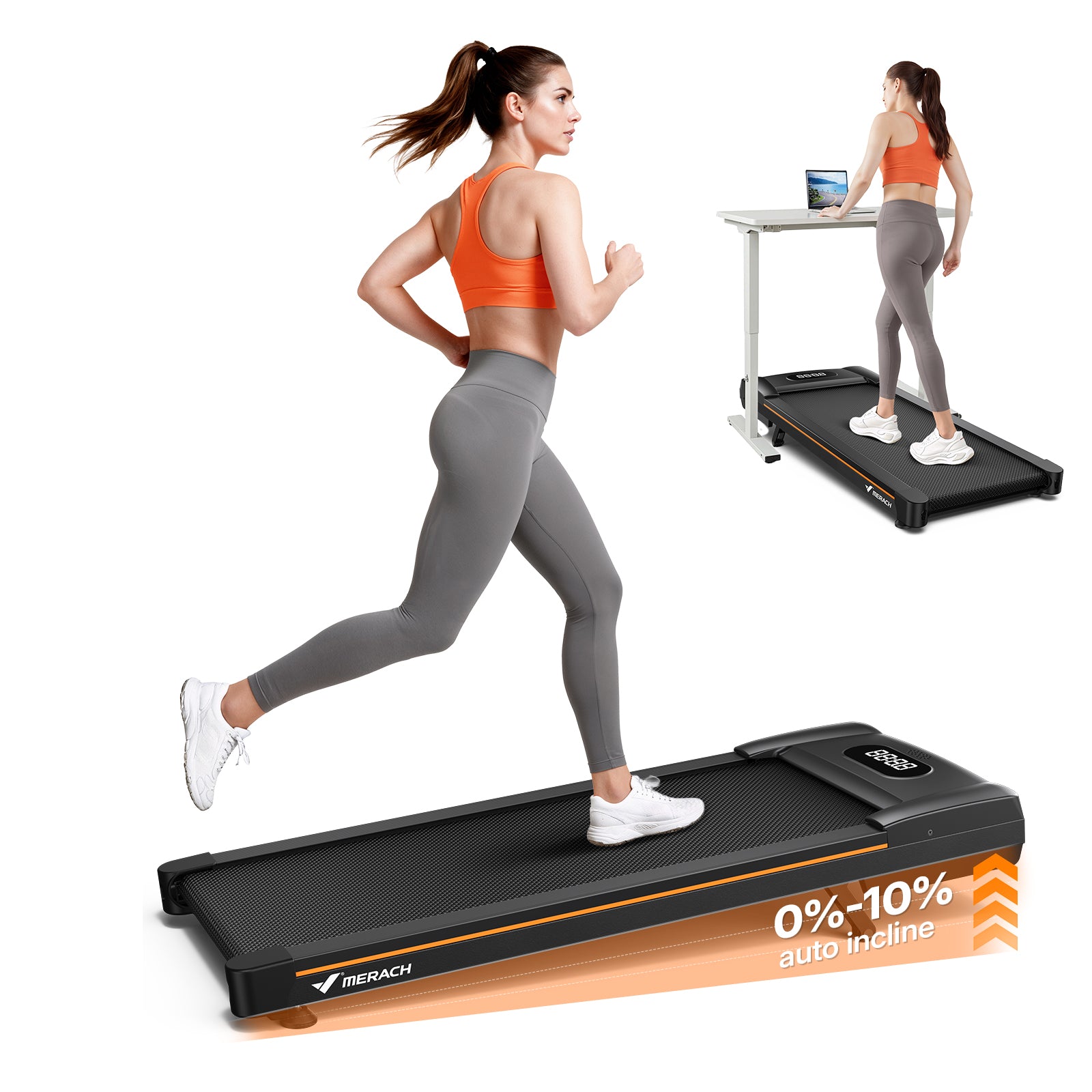 MERACH Walking Pad Treadmill with Incline 10% Auto Incline, 350LBS Capacity Treadmills for Home, Under Desk Compact Treadmill 3.0HP Strong Walkingpad with Bluetooth Speaker & Remote Control