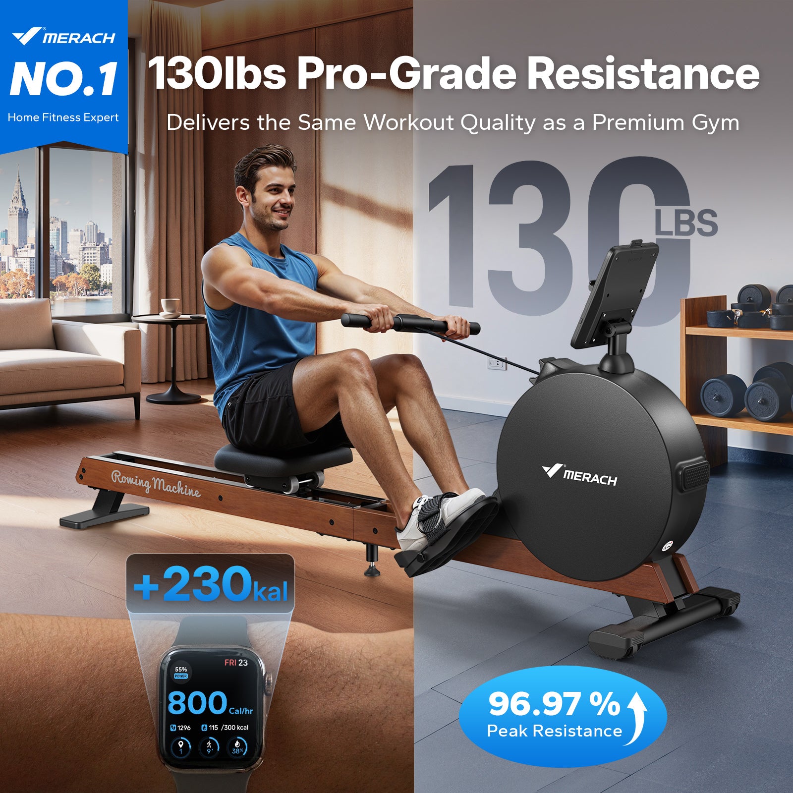 Q3S Self-powered Magnetic Rowing Machine for Beginners with LED Display