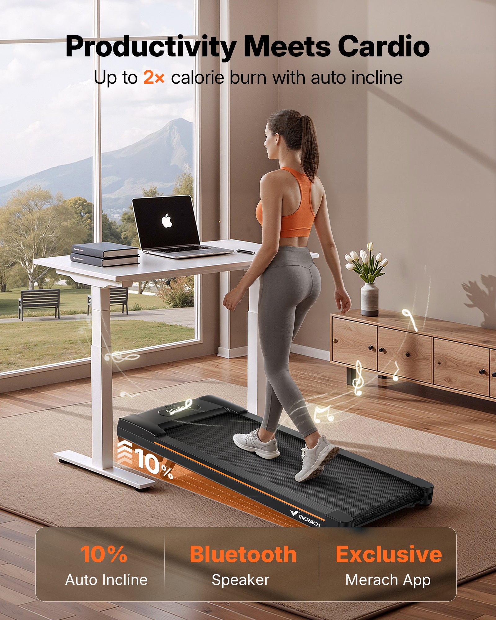 MERACH Walking Pad Treadmill with Incline 10% Auto Incline, 350LBS Capacity Treadmills for Home, Under Desk Compact Treadmill 3.0HP Strong Walkingpad with Bluetooth Speaker & Remote Control