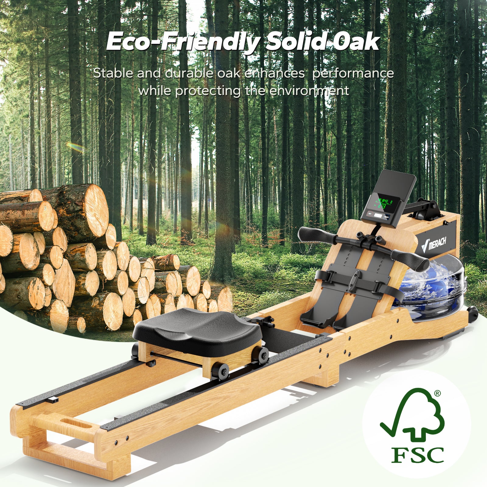 R23 Luxe-Oak Foldable Water Rowing Machine