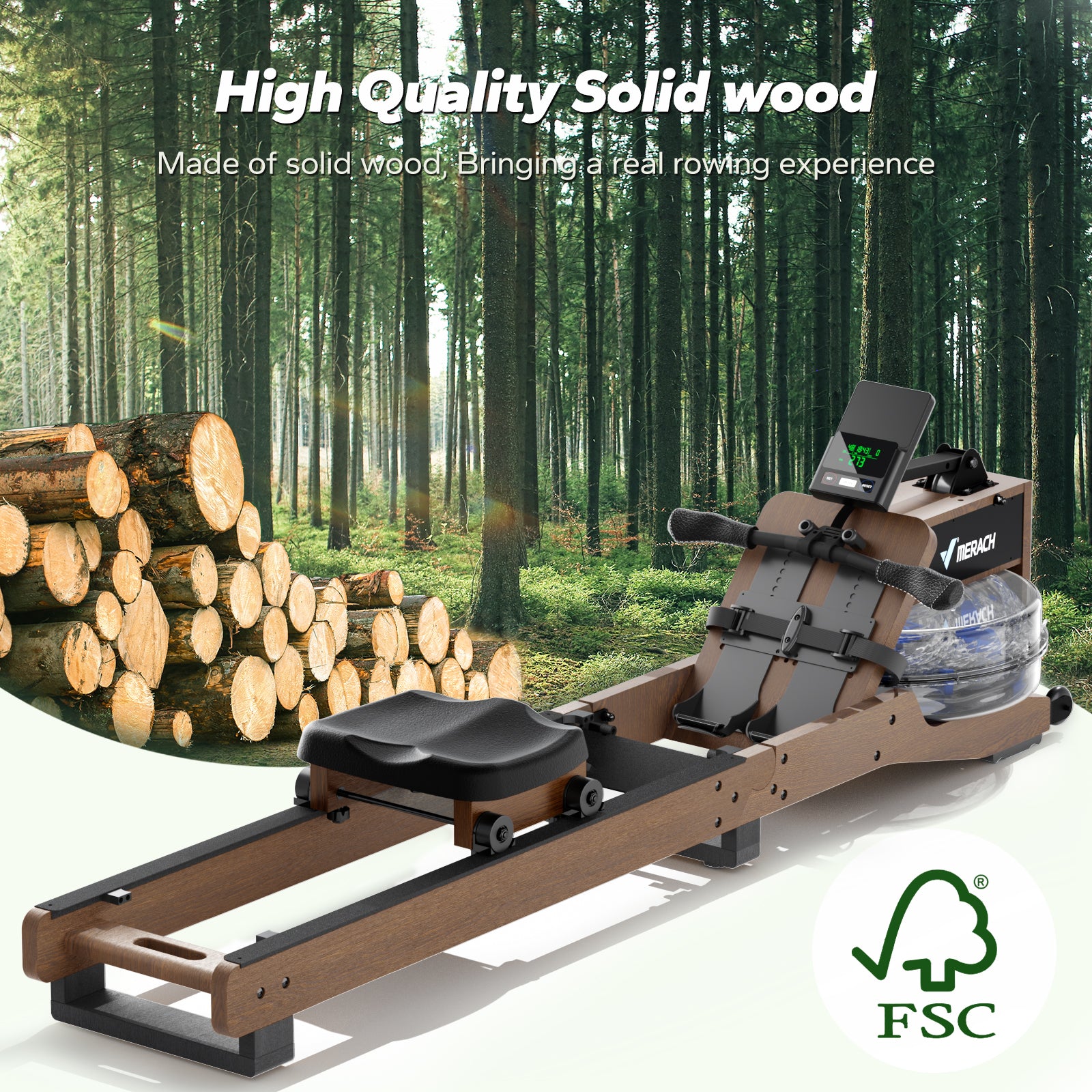CoreRow R300 Rubberwood Water Rower - Indoor Rowing Machine | MERACH
