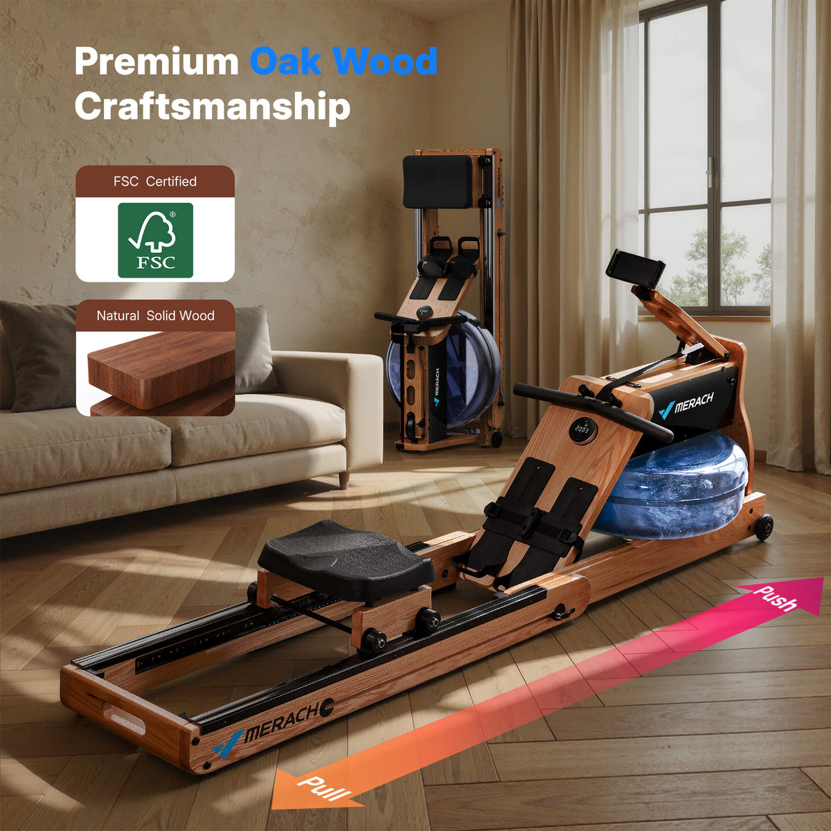 950 Dual Resistance Wood Rower With Water - Home Wooden Water Rowing ...