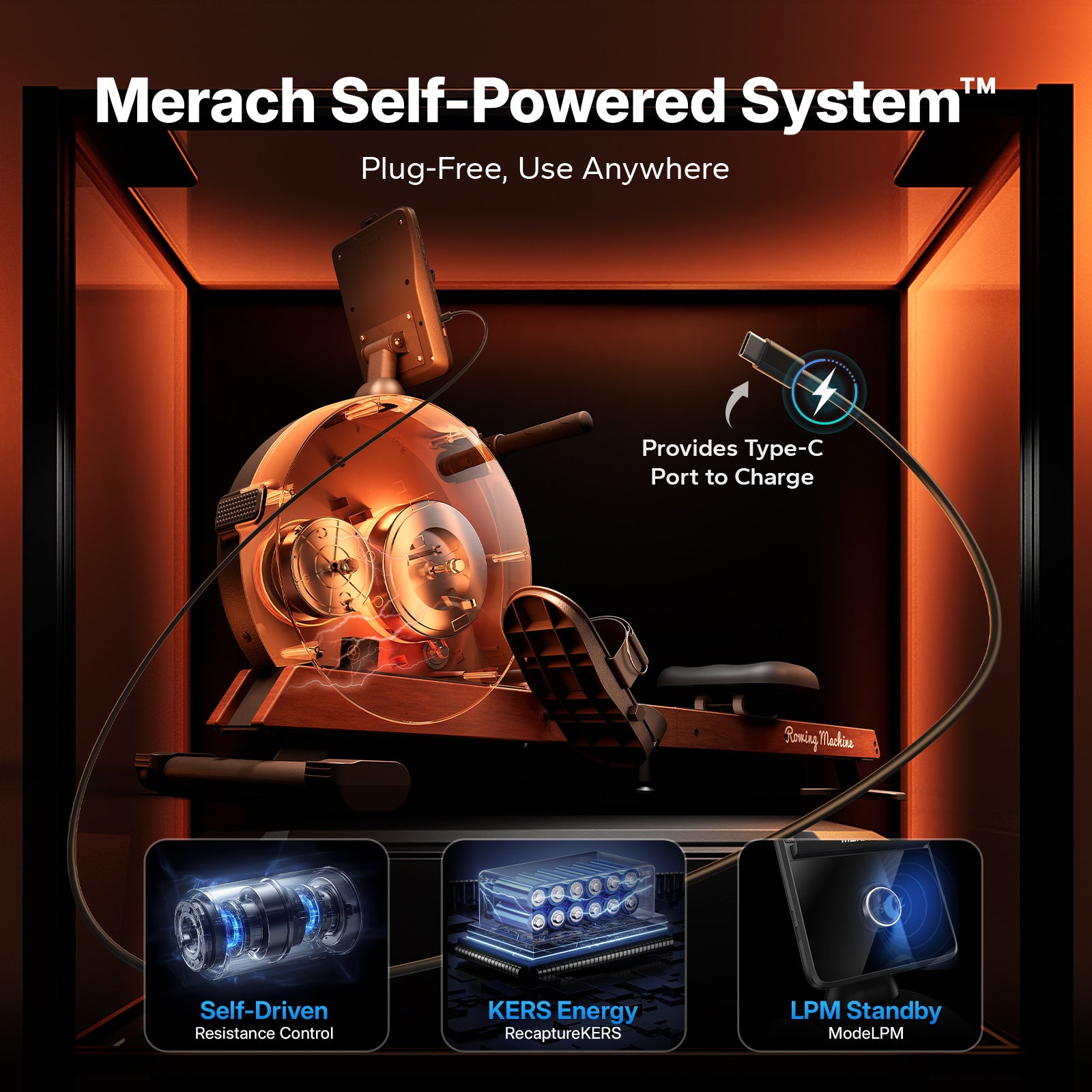 Q3S Self-powered Magnetic Rowing Machine for Beginners with LED Display