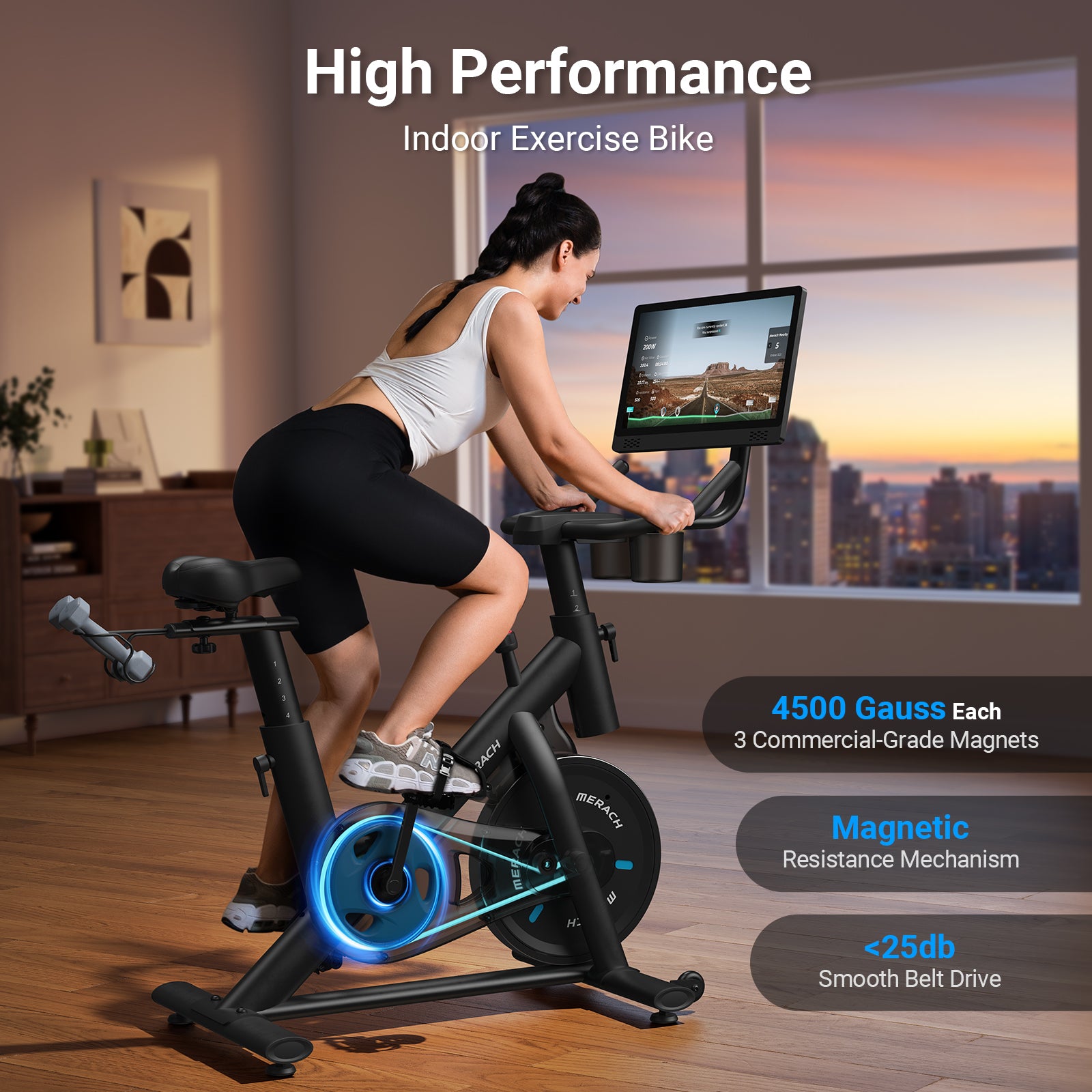 Cardio Workout Exercise Bike with Screen - Stationary Cycle