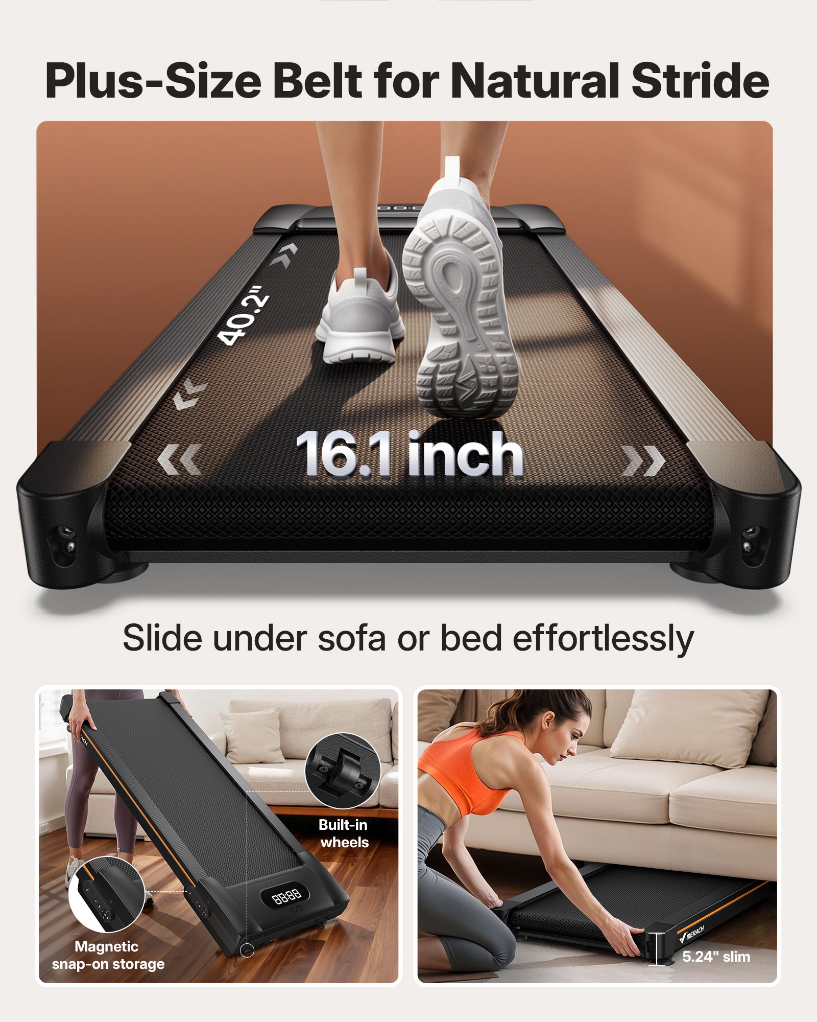 MERACH Walking Pad Treadmill with Incline 10% Auto Incline, 350LBS Capacity Treadmills for Home, Under Desk Compact Treadmill 3.0HP Strong Walkingpad with Bluetooth Speaker & Remote Control