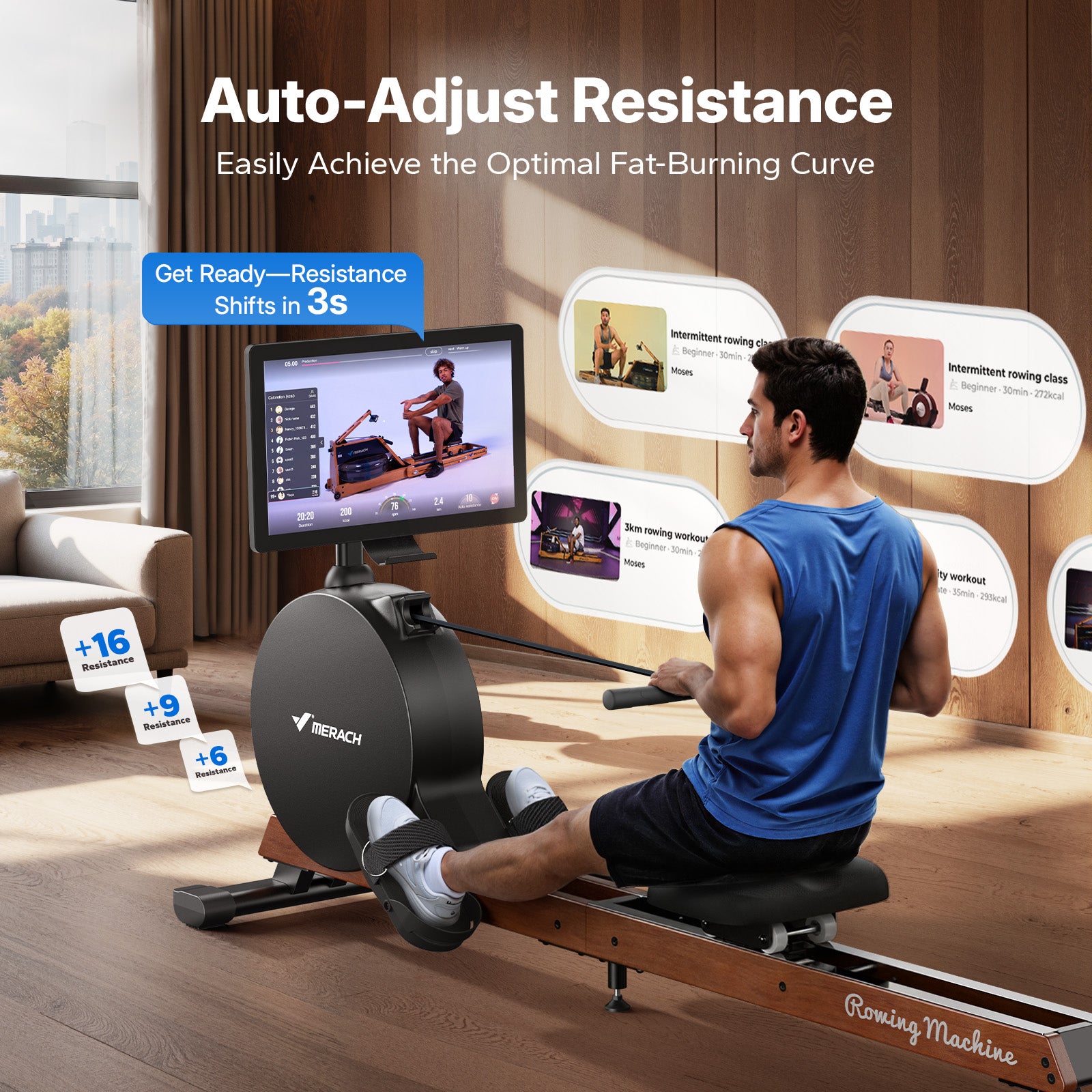 Quiet Rowing Machine with High Resistance & 21.5