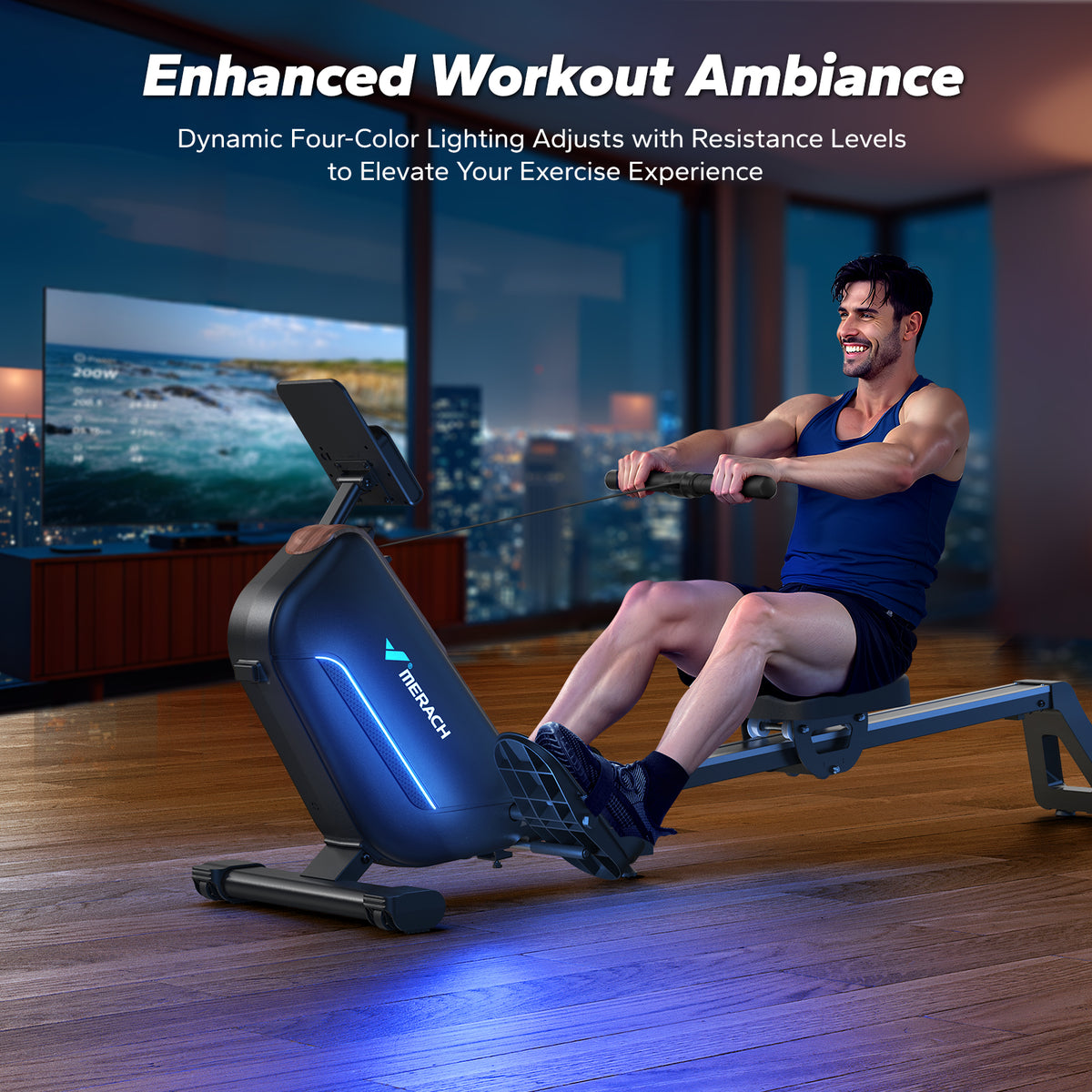 Electrical Power Rower Smart R15 Pro Electric Rowing Machine – App Workouts & Quiet Power | MERACH