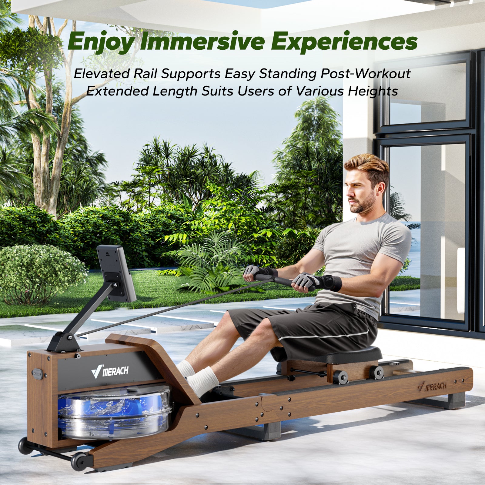 R23 Eco-Rubberwood Water Rowing Machine