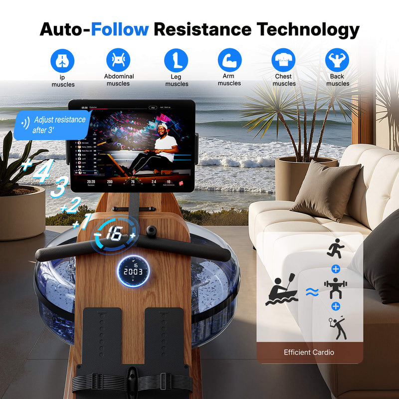 950 Dual Resistance Wood Rower With Water - Home Wooden Water Rowing ...