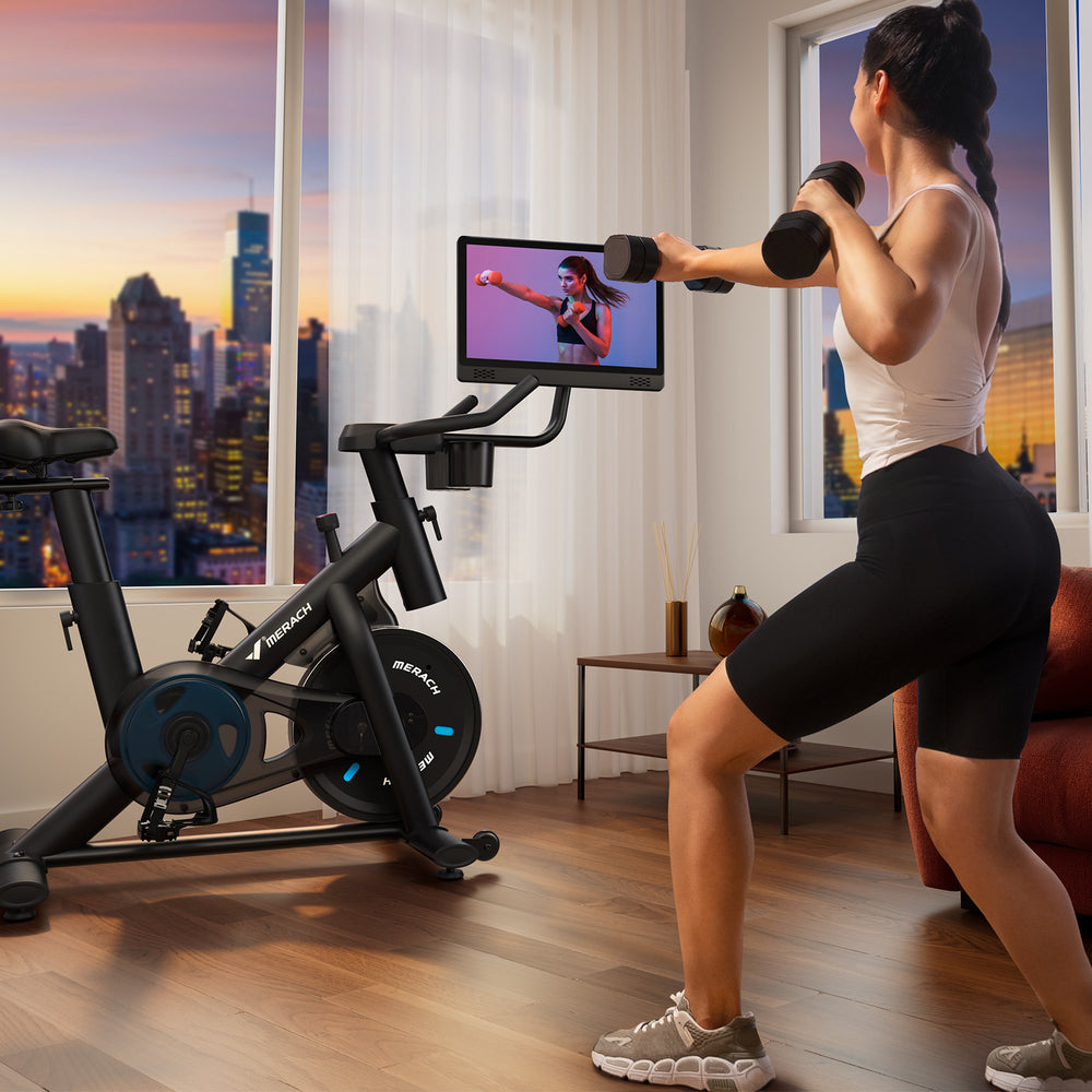 Merach Cycle Cardio Workout Exercise Bike with Screen - Stationary Cycle Bike for ...
