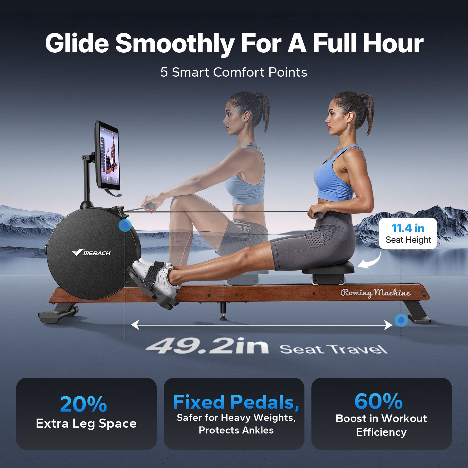Quiet Rowing Machine with High Resistance & 21.5