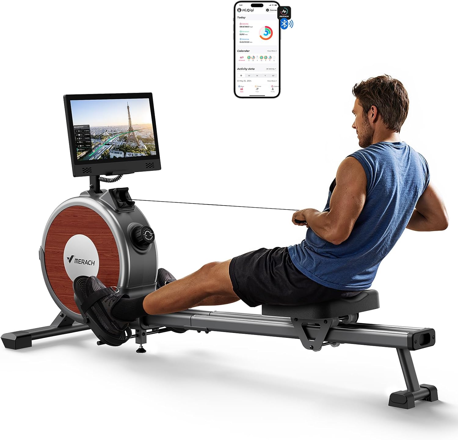 Q1S Interactive Rowing Machine with 15.6