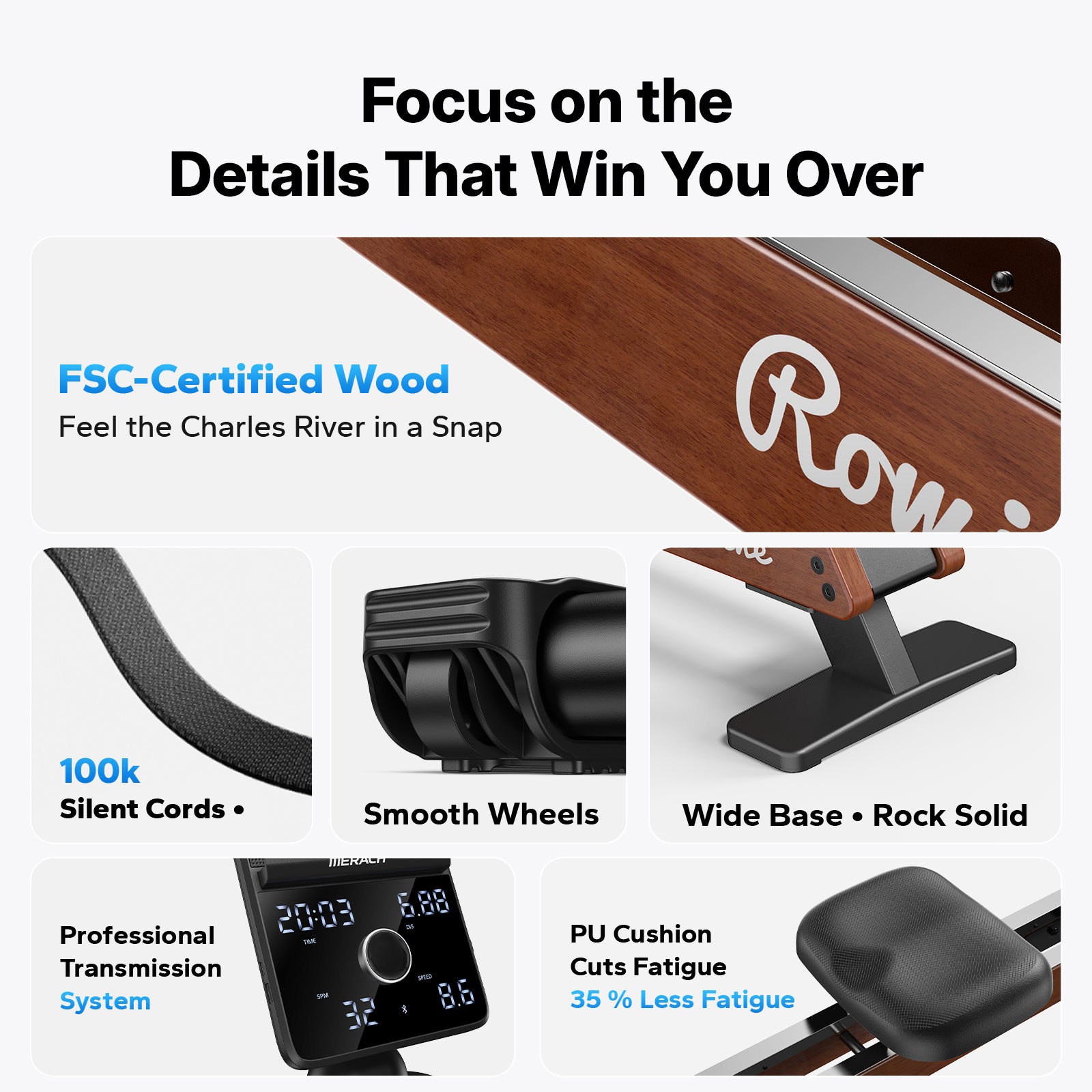 Q3S Self-powered Magnetic Rowing Machine for Beginners with LED Display