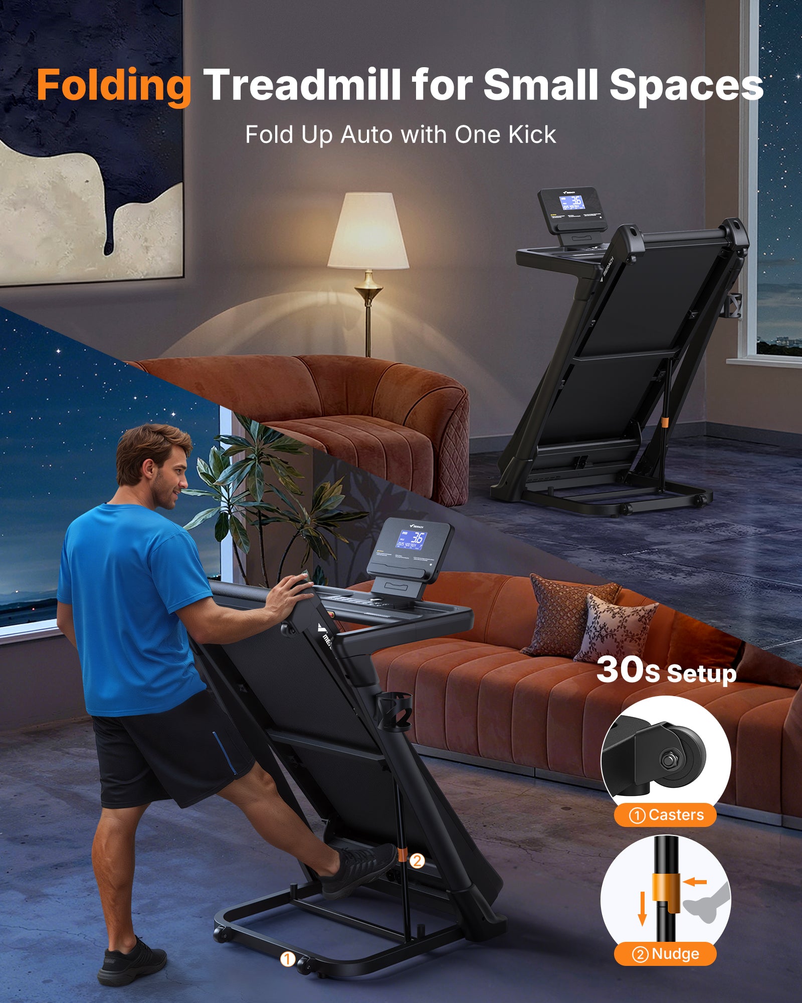 MERACH Treadmill with 18% Auto Incline, 0.6-8.7MPH Folding Treadmills for Home, 3.5HP Foldable Incline Treadmill for Running 350 LBS Weight Capacity with LED Display & Smart APP