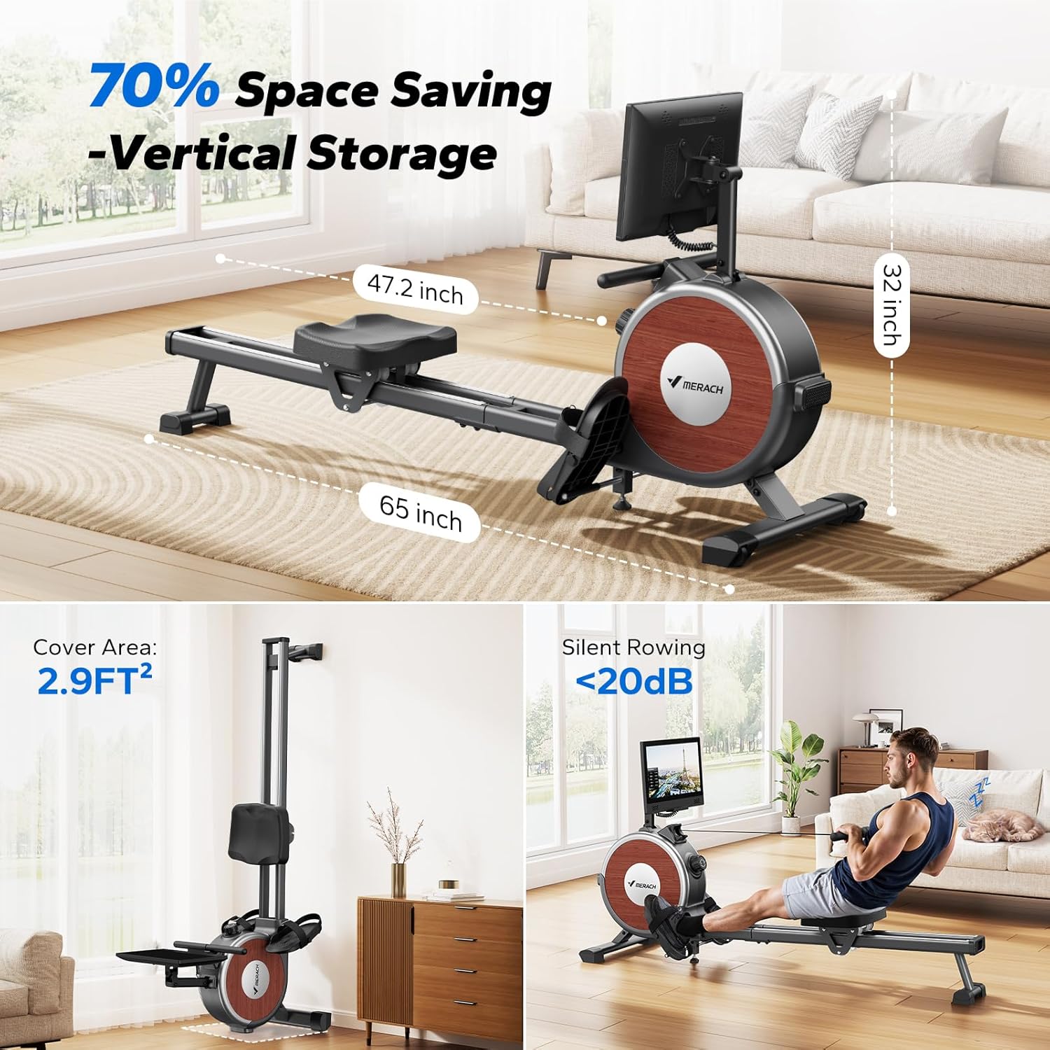 Rowing Machine with Screen – Q1S Interactive Magnetic Rower | MERACH