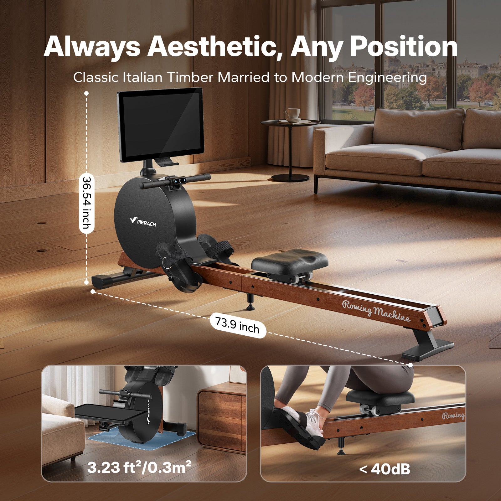 Quiet Rowing Machine with High Resistance & 21.5