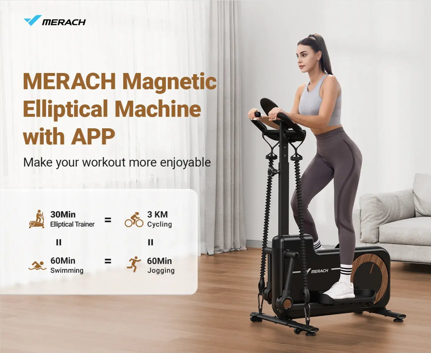 MERACH Elliptical Machines E32 Plus For Home with Hyper Quiet Magnetic Driving System 330LBS Loading