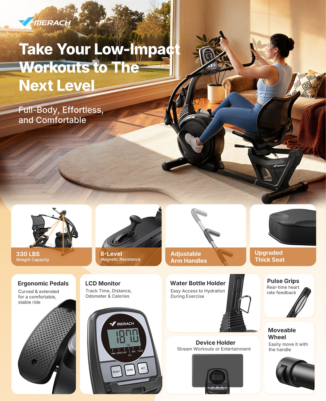 Low-Impact Recumbent Cross Trainer for Full-Body Cardio & Home Use