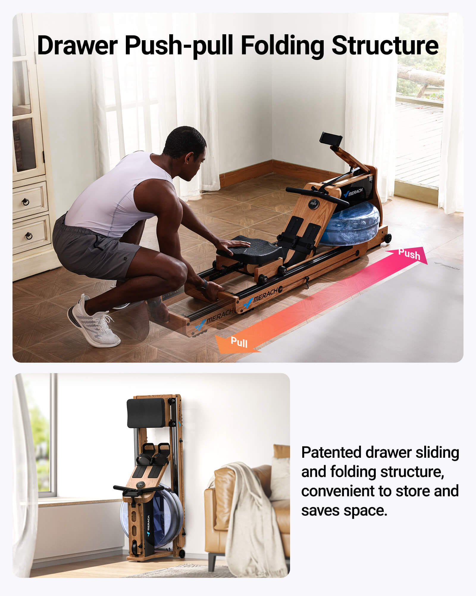 MERACH 950 Water Rower Best Dual Resistance Wood Rowing Machine For Your Home