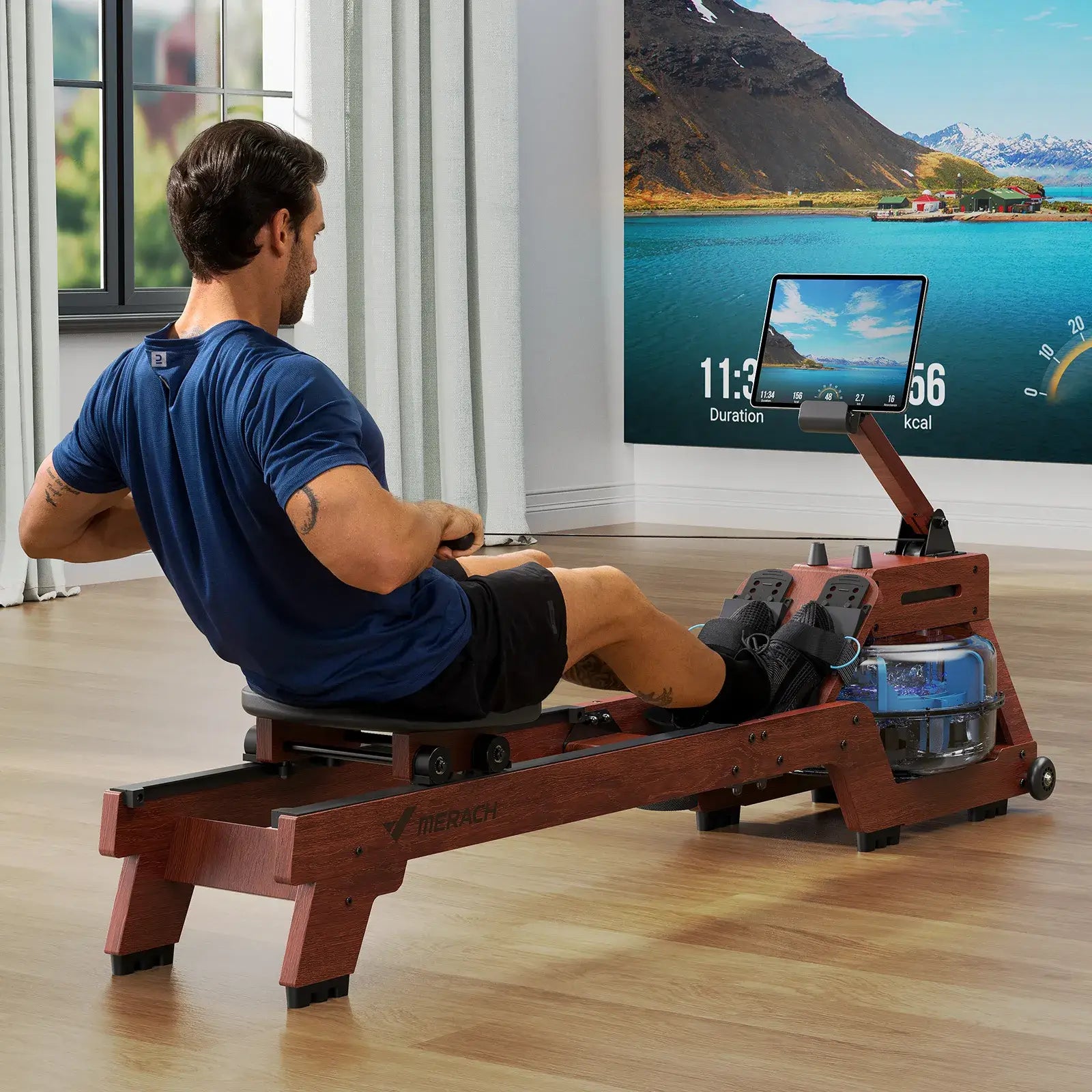 [Crazy Sale]Premium Wooden 6 Levels Water Resistance Rowing Machine