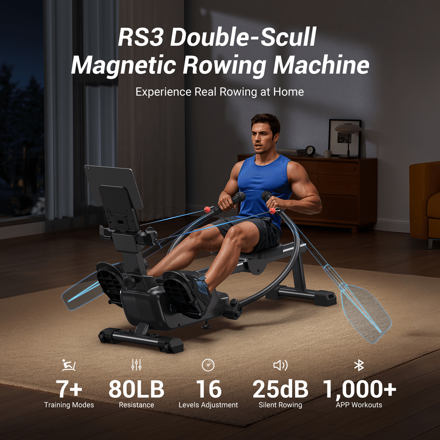 NovaRow RS3 Indoor Double-Scull Magnetic Rowing Machine for Muscle Imbalance
