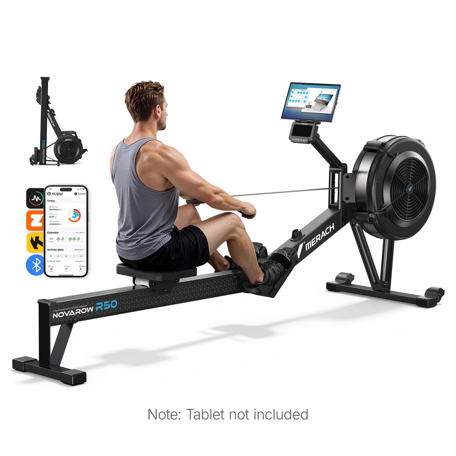 NovaRow R50 Pro Air Rower with Upgraded Backlit Monitor