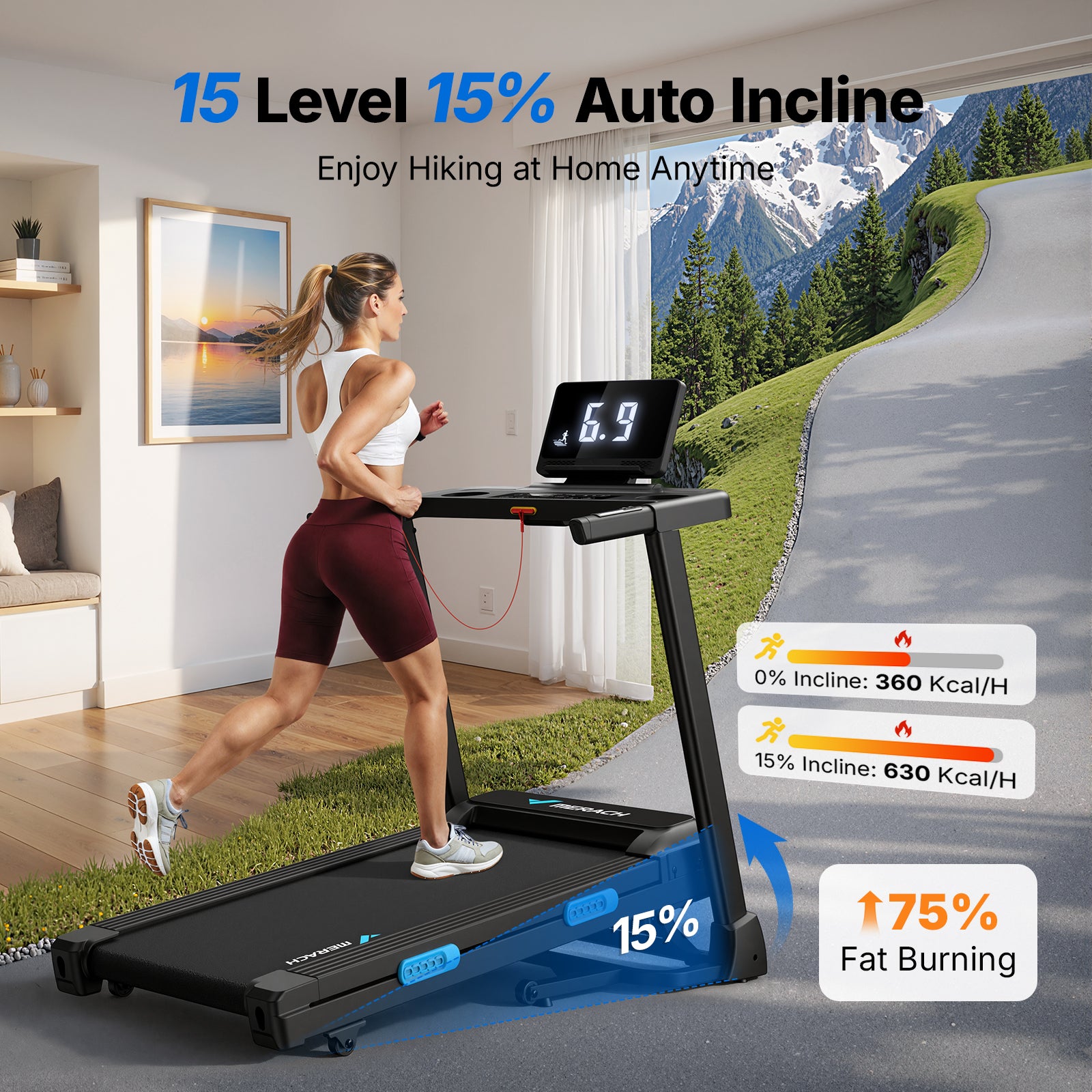 T12 Foldable Treadmill with 15% Auto Incline