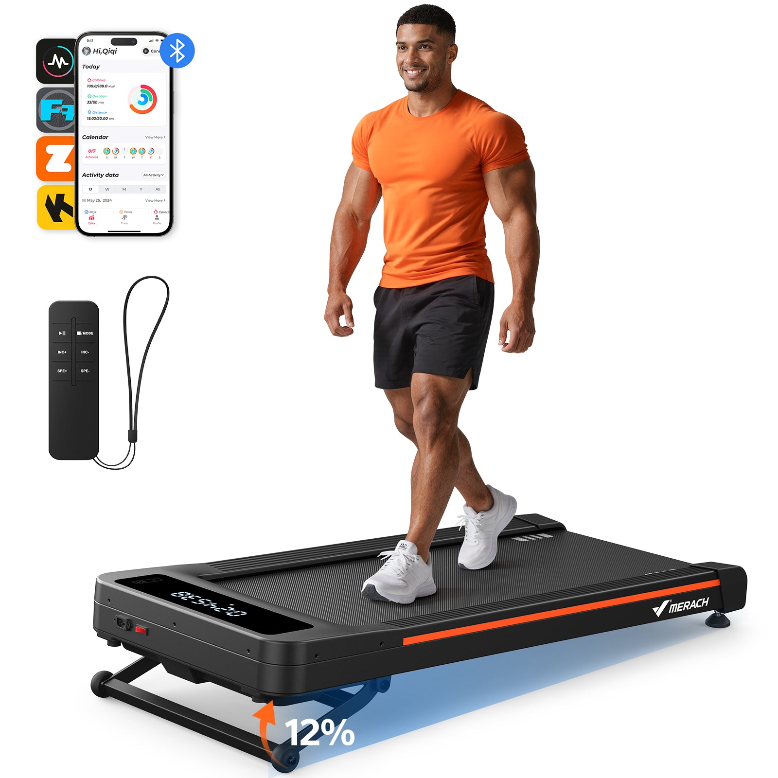MERACH NovaWalk W50 TrekPad, 12% Auto Incline Walking Pad Treadmills for Home, 400lbs Capacity, Under Desk Treadmill with Remote & LED