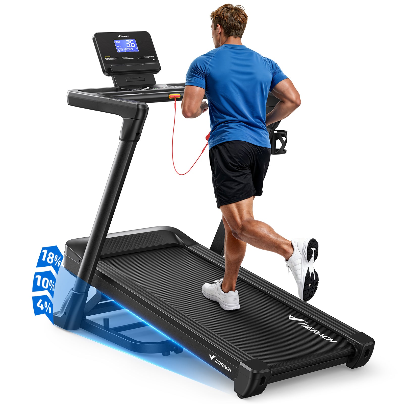 MERACH Treadmill with 18% Auto Incline, 47"x18" Wide Belt Treadmills, 350LBS Heavy Duty Treadmill, 3.5HP Brushless Incline Treadmill for Home, Foldable Treadmill with Screen & APP & Heart Rate Monitor
