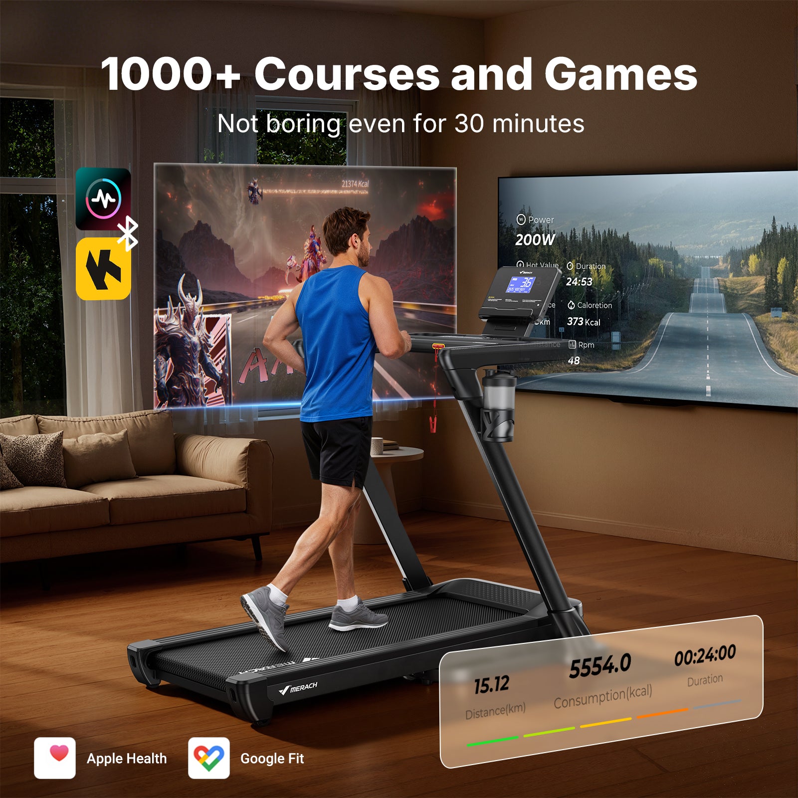 MERACH Treadmill with 18% Auto Incline, 55"x18" Wide Belt Treadmills for Home, 0.5-8.7MPH 3.5HP Brushless Incline Treadmill for Home, 350LBS Quite Foldable Treadmills with Screen & APP