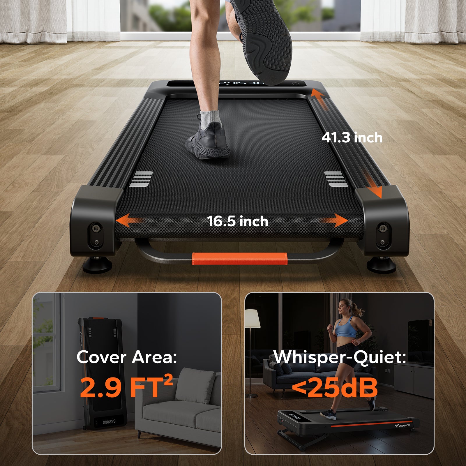 MERACH NovaWalk W50 TrekPad, 12% Auto Incline Walking Pad Treadmills for Home, 400lbs Capacity, Under Desk Treadmill with Remote & LED